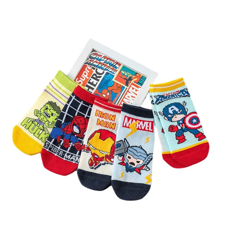 Kids Socks Anime Figure 5 Pairs Children Socks iron Spider Prints Kids Boy Short Socks Cartoon Baby Spring Summer Boat Sock Birthday Gift