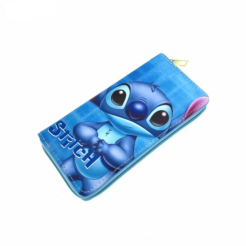 Disney Stitch PU Leather Purse New Cute Cartoon Pattern Fashion Girl Long Bag Multi-layer Card Bag Coin Purse Hand Storage Gifts