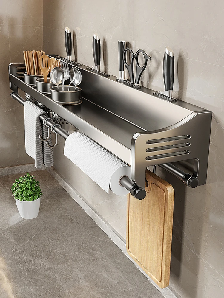 Kitchen Shelf Rack Stainless Steel Household Wall-mounted Seasoning Chopstick Knife Holder Storage Organizer Kitchen Hanger Rack 5