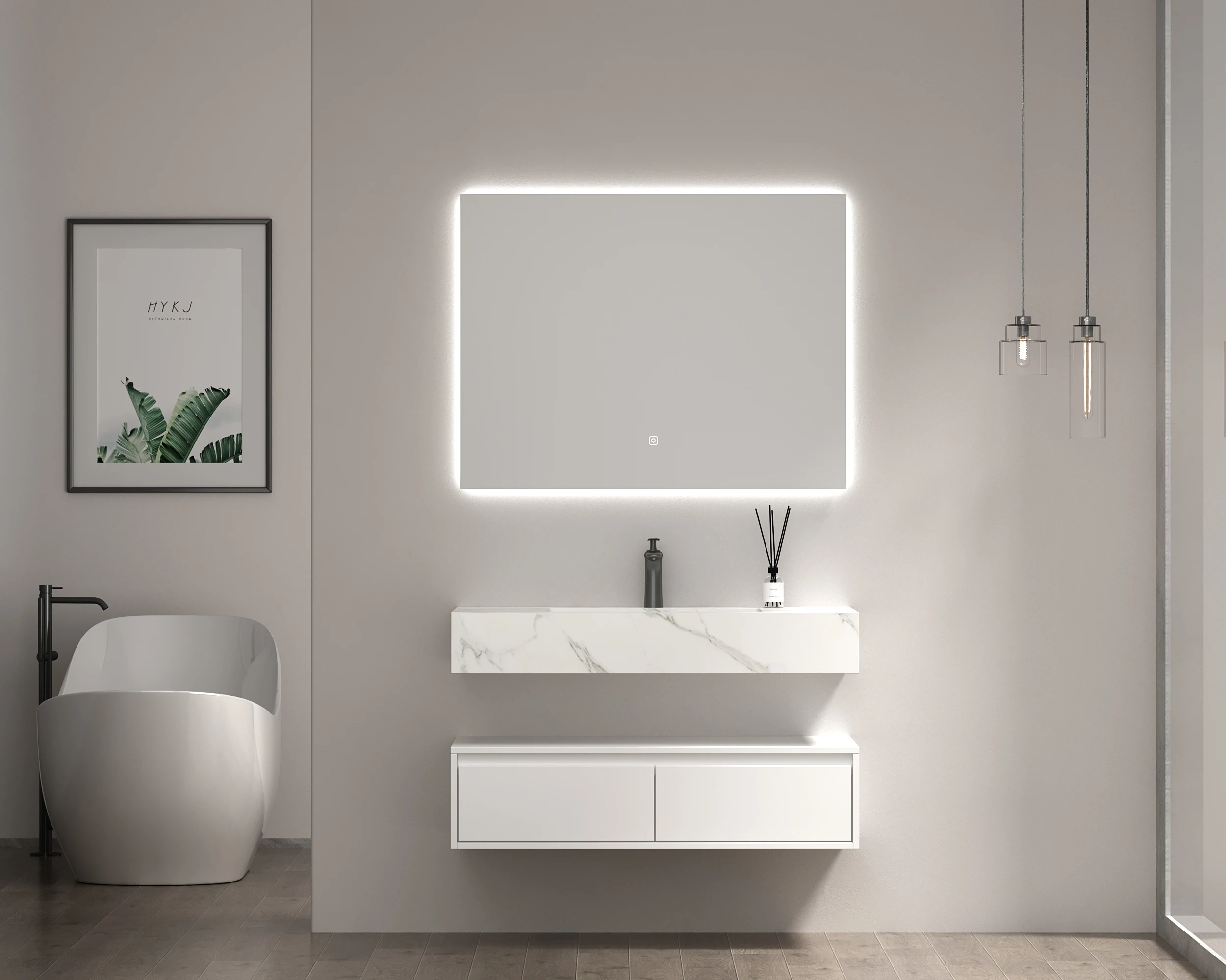 Luxury Modern Hotel Bathroom Vanity Customizable Solid Wood Rock Panel With Smart Mirror Black Color Combination Bathroom Vanity