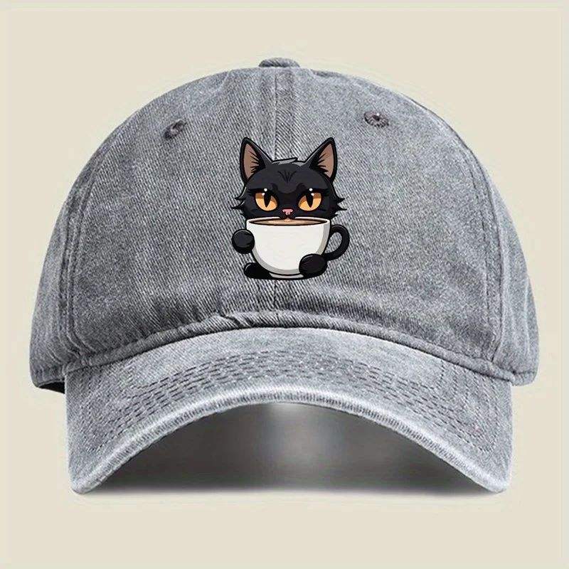 Unisex Retro Baseball Cap with Cute Cat Design for Outdoor