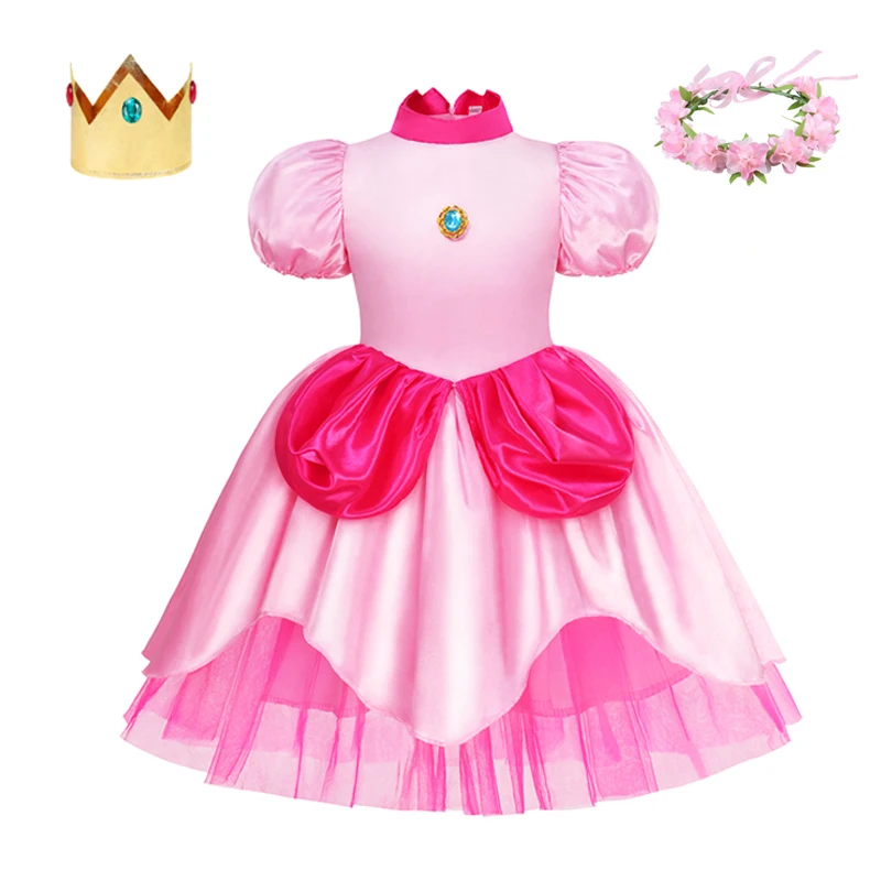 thumbnail image 1 of Vestido de princesa melocotón para niña, disfraz de Halloween, ropa de actuación de escenario para niños, trajes de fiesta de Carnaval de cumpleaños, 1 of 5