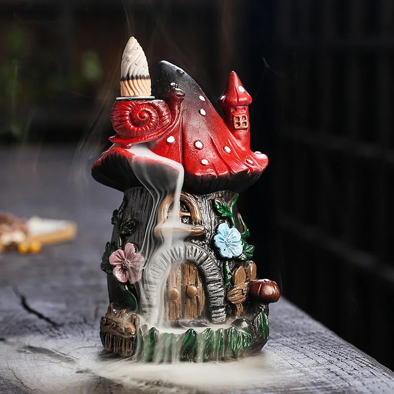 

Resin Christmas Mushroom House Candle Aromatherapy Stove - Artistic Conception Nordic Style Backflow Incense Stove Crafts