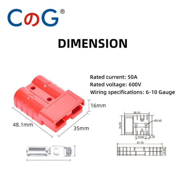 CG 1/2/4/6 Pcs 6-10 Gauge Anderson Connector Plug 50A 12-36V Battery Quick  Connector Disconnect Wire Plug Kit for Winch Trailer - AliExpress