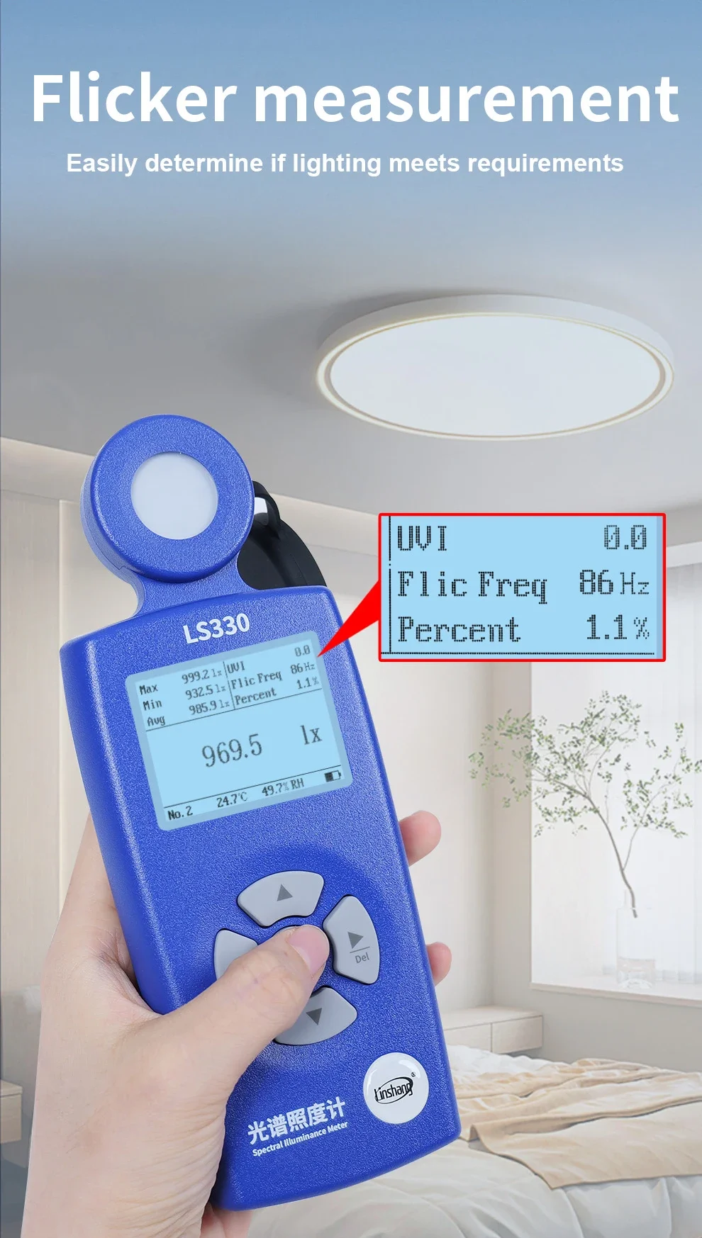 LS330 Spectral Illuminance Meter Luxometer Light Meter Digital CCT UVI CRI Ra Lx