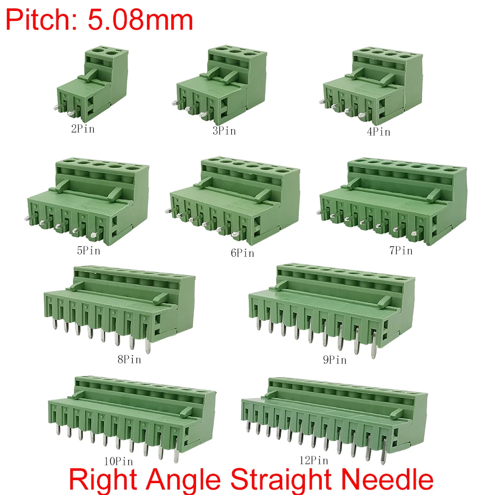 5/10 Paar 2EDG 5,08 mm Rastermaß Schraubklemmenblöcke 2/3/4/5/6/7/8/9/10/12 Pin Stecker Buchse Leiterplattenstecker 5,08 mm