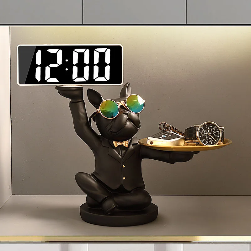 

Sunnye Bulldog Decoration Tray Watch Key foyer Tray Table Clock Watch Table Clock