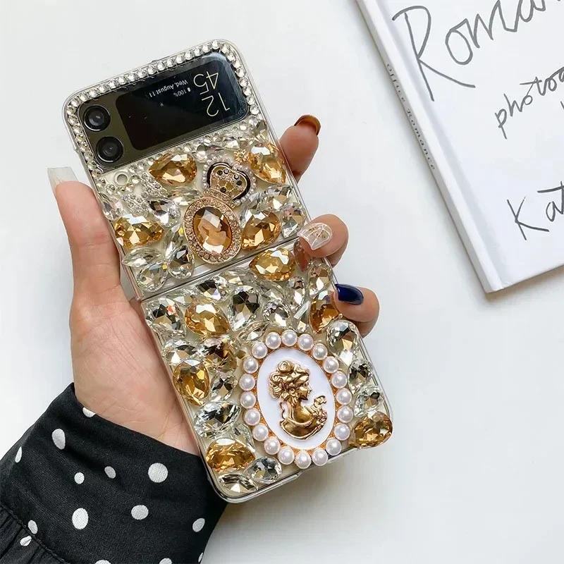 Luxury Butterfly Sparkle Gems Crystal Bling Custodie Per Specchietti Per Samsung Galaxy Z Flip 1 2 3 4 Flip3 Flip4 5G Diamond Cover