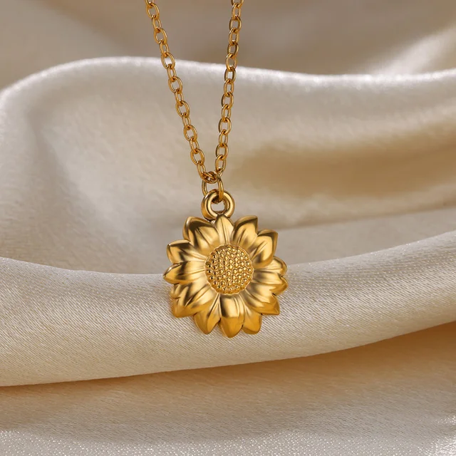 Collier géométrique en acier inoxydable pour femmes, pendentif tournesol, chaîne de clavicule, accessoires de bijoux esthétiques