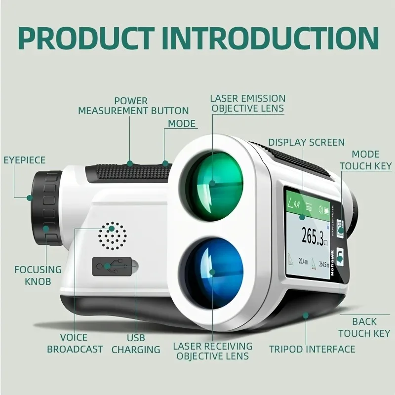 Golf 1200M High-Accuracy USB Rechargeable Laser Rangefinder Golf & Hunting Rangefinders with Side Display