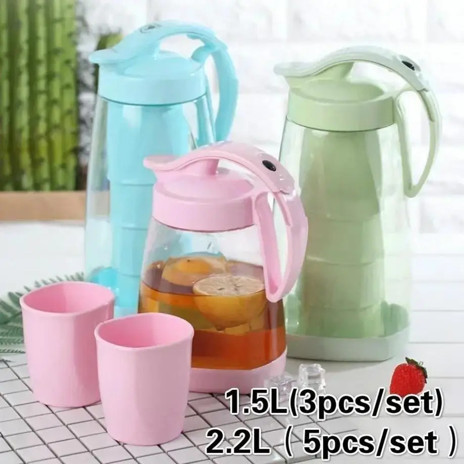 3Pcs/5Pcs Set Simple Sealed Plastic Cold Water Bottle Water Set Water Juice Pot Creative Press Water Bottle Color Set Randomly