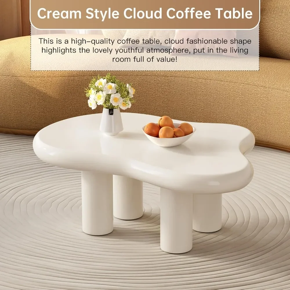 39.37" Cloud Coffee Table, Modern Coffee Table with 4 Sturdy Support Legs, Small  Coffee Table, 2.67" Thick Tabletop,Easy Match 4