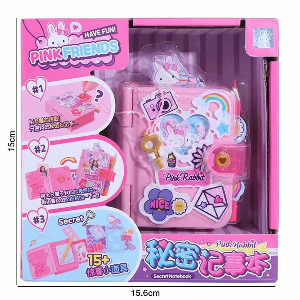 Pink Rabbit Children's Secret Notepad Cartoon Toys With Lock Kids Writing Notebook Stationery Kawaii Student Diary Handmade DIY