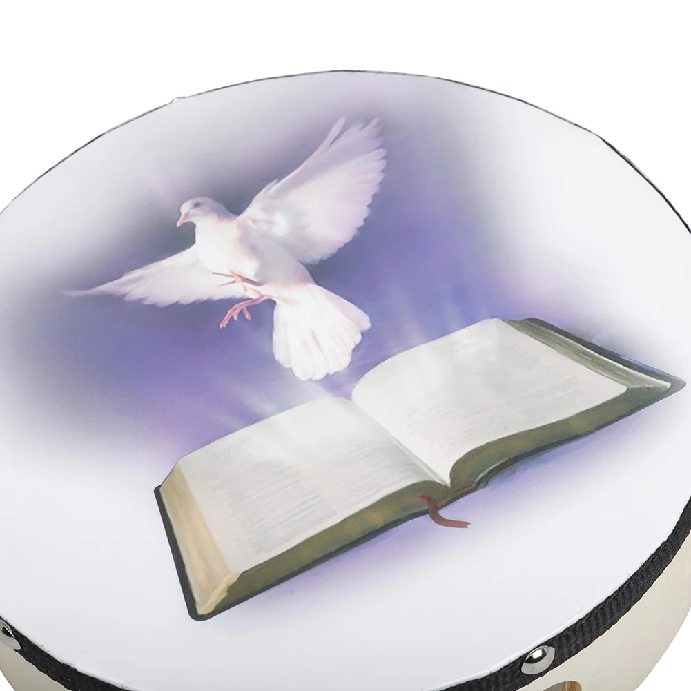 Dove and Bible Church Tambourine with Double Row Jingles 8 Inch Hand Held Drum Bell Double Row Tambourine for Kids Adults