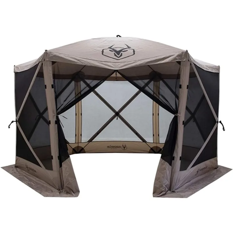 

8 Person 12 by 12 Pop Up 6 Sided Portable Hub Gazebo Screen Canopy Tent with Large Main Door, Wind Panels, and Screens