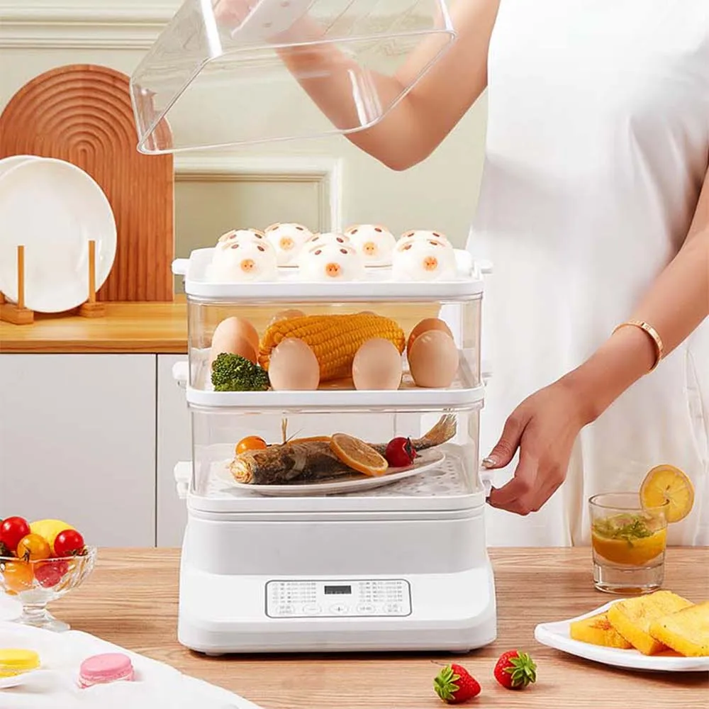 Household electric steamer three-layer multifunctional large capacity household electric steamer