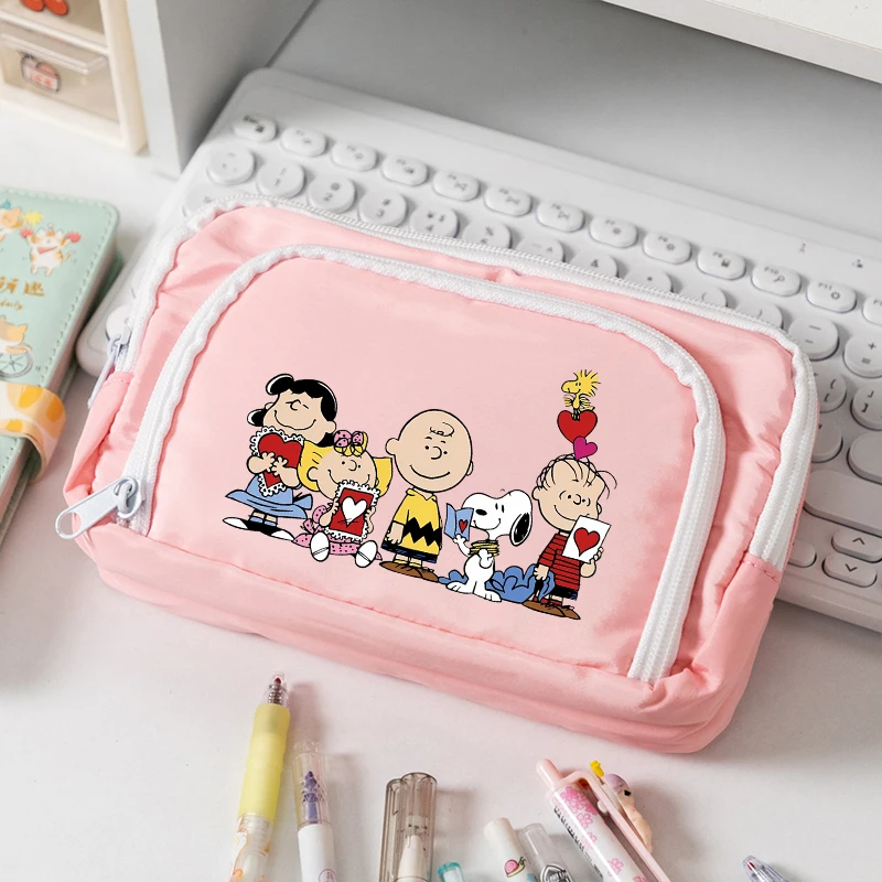 Snoopy Kawaii Pencil Case 3 Layers Pen Bag Large Capacity Korean Organizer Pouch for Student Back To School Supplies Stationery 4