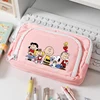 Snoopy Kawaii Pencil Case 3 Layers Pen Bag Large Capacity Korean Organizer Pouch for Student Back To School Supplies Stationery 4