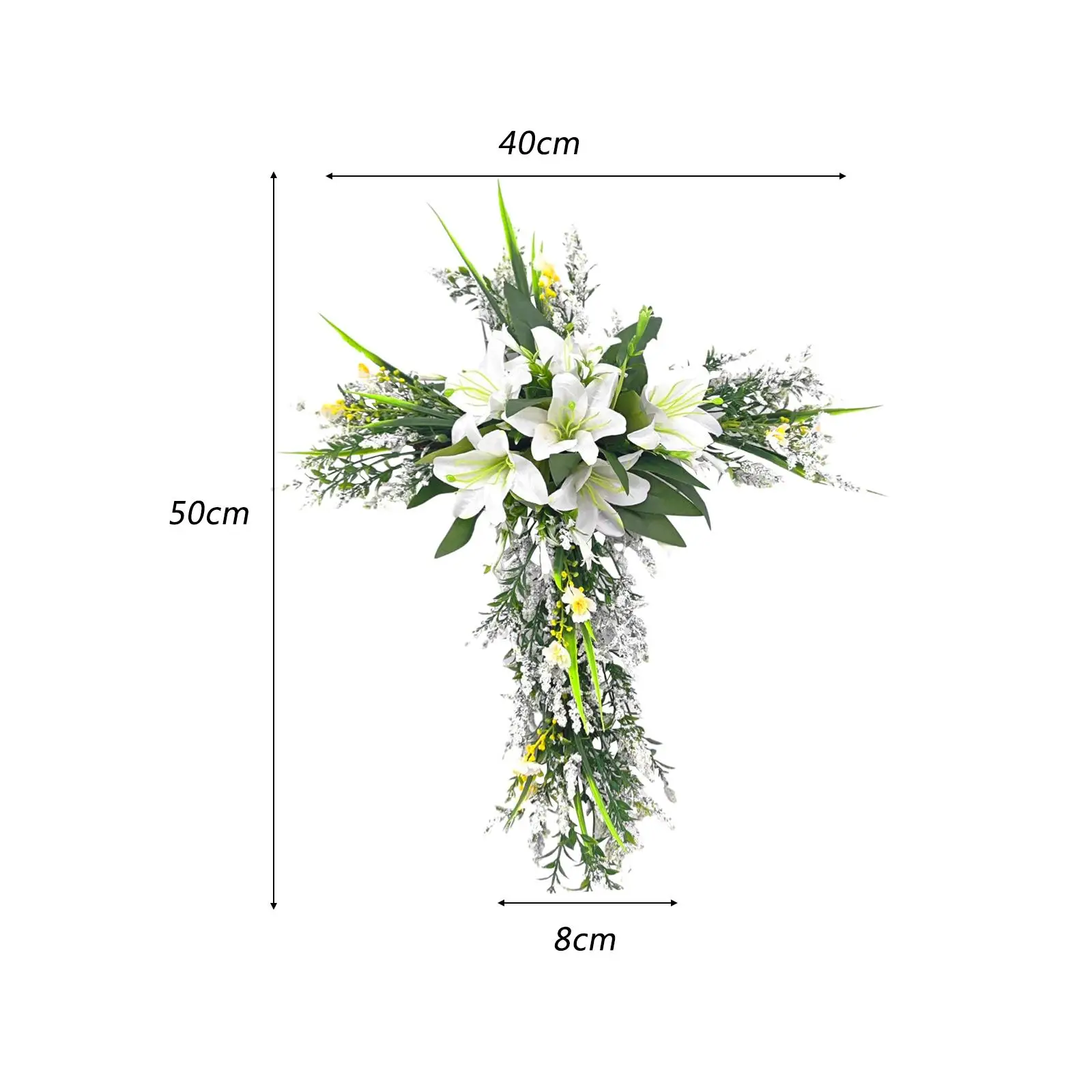 Easter Liliaceous Cross Wreath Garland Welcome Sign 20x15.7inch Artificial Flower for Indoor Outdoor Multipurpose Sturdy
