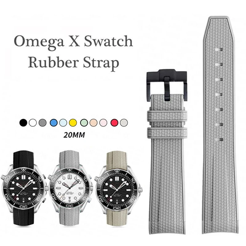 Hodinky pás pro omega X vzorník kloub moonswatch řemen seamaster 300 muži ženy 20mm guma silikon zahnutá konec náramek pro seiko