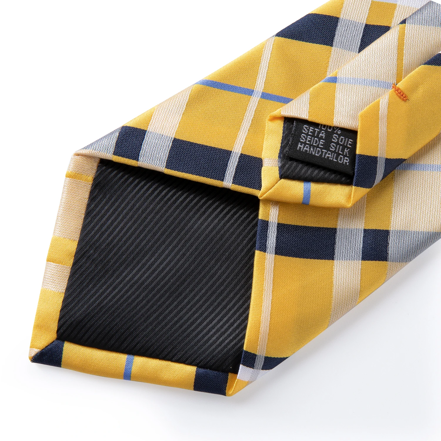 Neck Tie New Classic Yellow Striped Plaid Silk For Men Handkerchief Cufflinks Brooch Pin Wedding Accessories Men Gift
