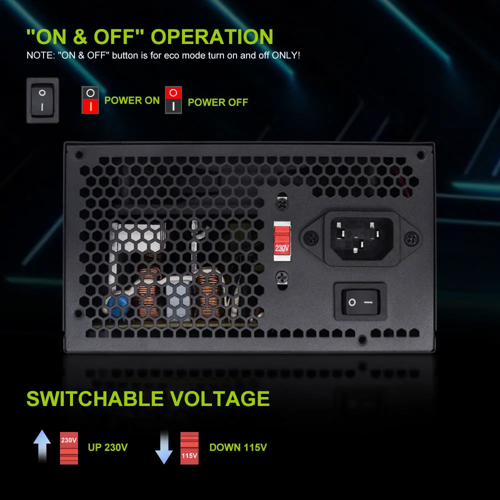 ATX 전원 공급 장치 500W 비모듈형 PSU 20+4핀 전원 인터페이스 게임용 전체 전압 110-230V 컴퓨터 전원 공급 장치