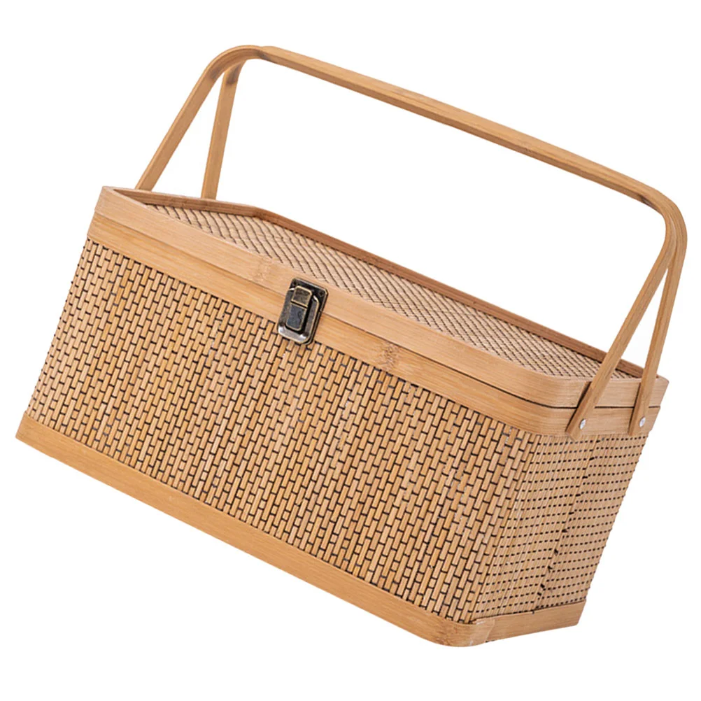 

Woodchip Picnic Basket Woven Storage Basket Empty Wicker Basket Rattan Egg Container Organizer Bins Moon Cake Box 2