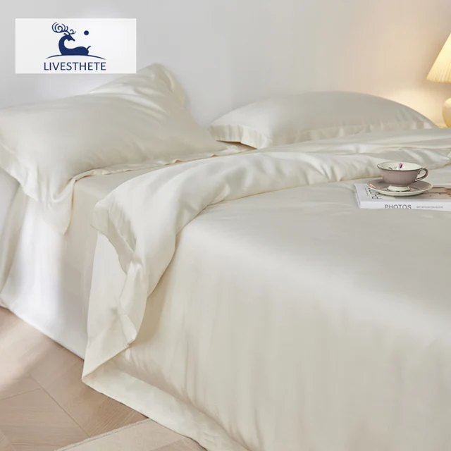 Liv-Esthete – ensemble de housse de couette en soie Pure 100% Pure, blanc, avec taies d'oreiller, couleur unie, peau saine, literie de luxe double/Queen/King 1