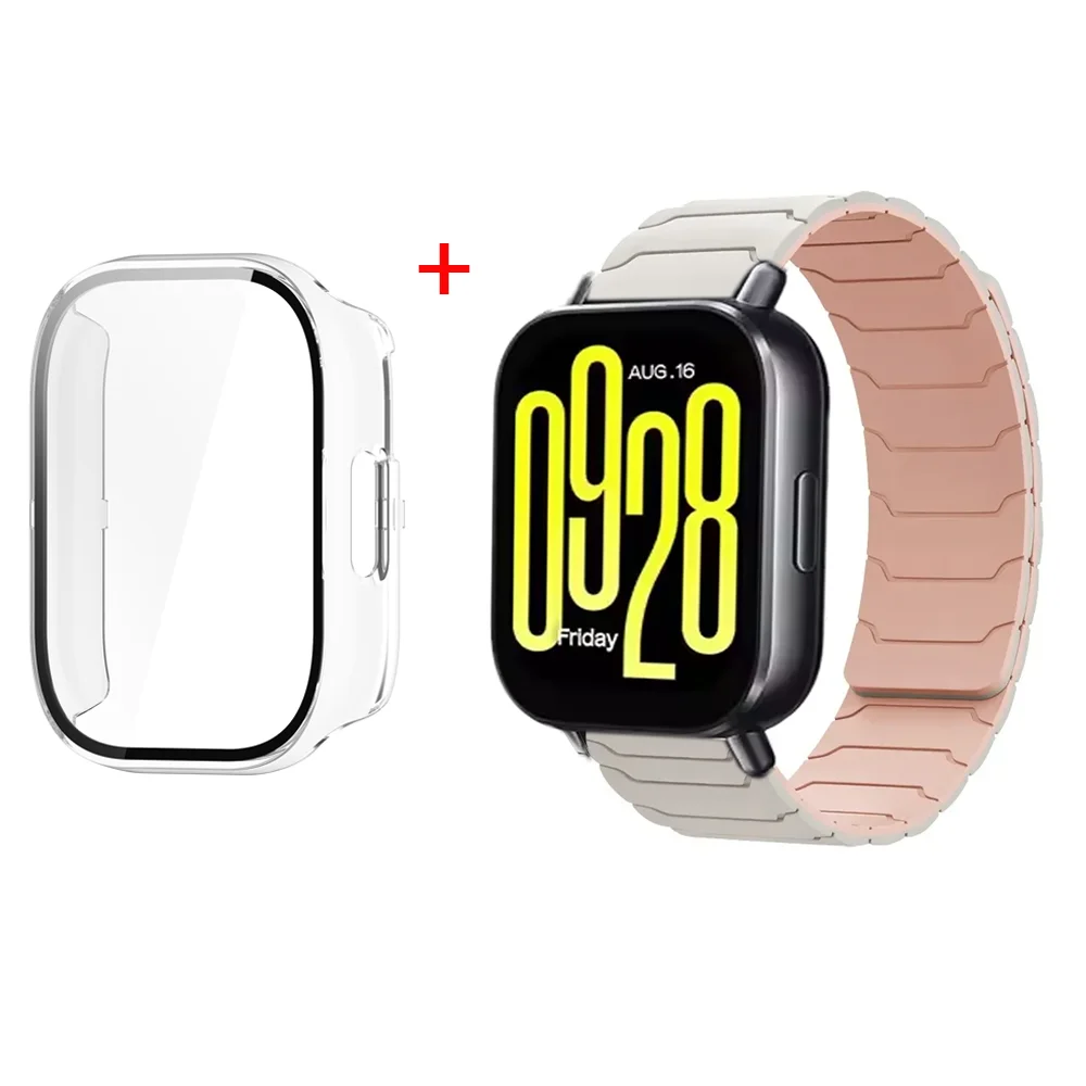 Magnetic Silicone Watch Strap with Protective PC Case & Glass Screen
