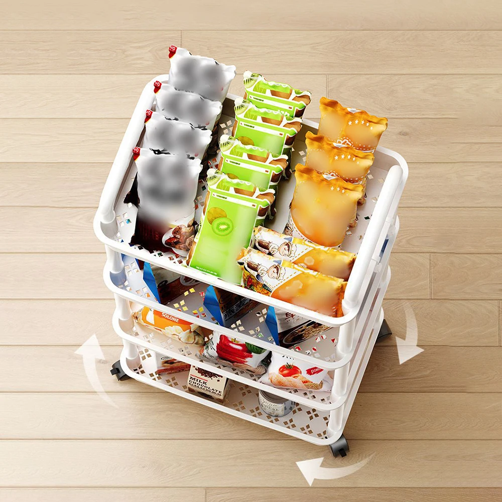 3-4 Layers Of White Simple Plastic Splicing Receiving Rack, Bathroom Light Small Item Storage Trolley, Floor Standing Storage Ra 6