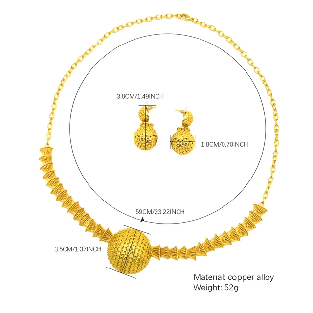 Dubai Indian African Bead Necklace Earrings Jewelry Set For Women 24K Gold Plated Nigeria Bridal Wedding Party Gift Jewellery 4