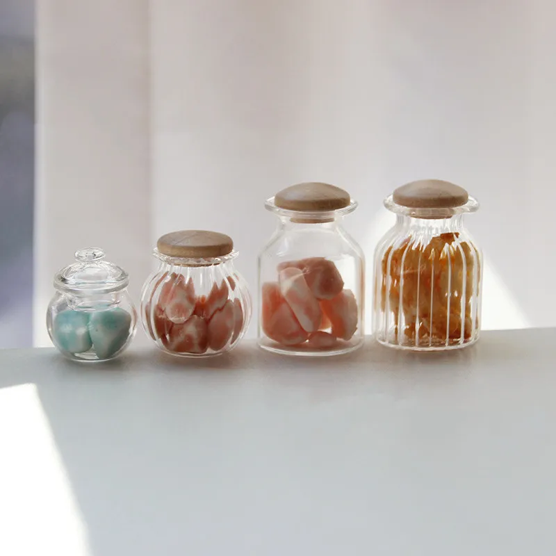 5/10pcs  1/12 Scale Miniature Dollhouse Glass Candy Jar Pretend Play Toy Barbies Doll Kitchen Mini Cookies Food Toy Accessories 2