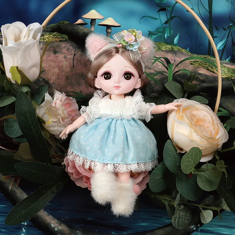 16cm BJD Mini Doll 13 Movable Joints Girl 3D Big Eyes DIY with Clothes Changing Accessories 1/8 Fashion Birthday Gift |