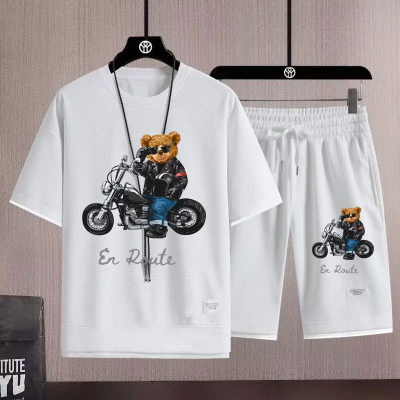 

men Set tshirt for Men's Sports Casual Short Sleeved T-shirt+shorts Two-piece Set of T shirt sport gym Street