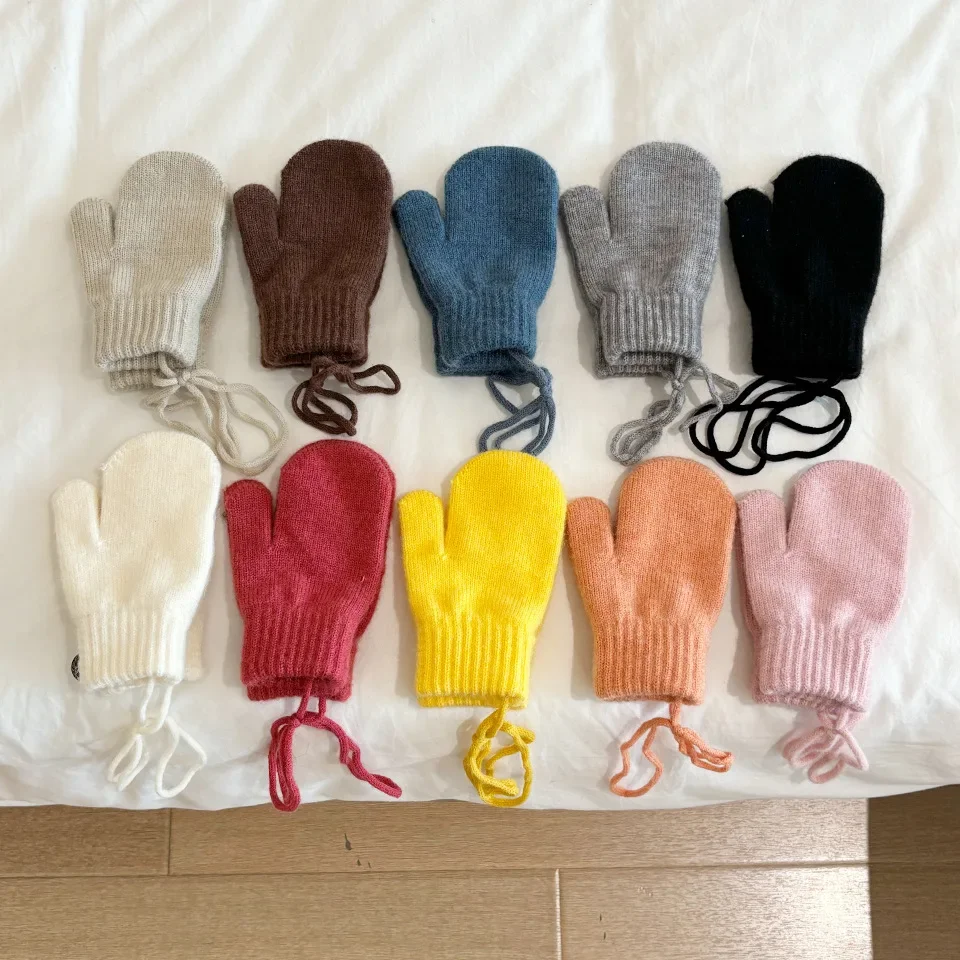 Wool Baby Winter Gloves Candy Color Halter Kids Mittens for Children Girls Boys Accessories Warm Knitted Kids Gloves 1-4Y 3