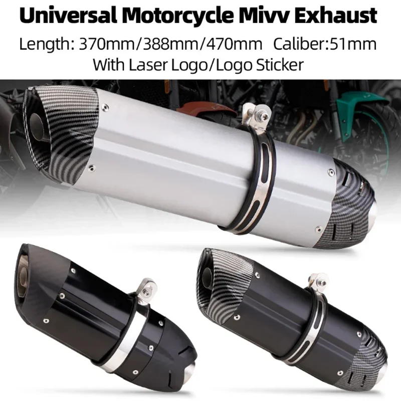 

51MM Universal Motorcycle mivv Exhaust Muffler Pipe for Z250/800/900 R1/3/6/25 MT07 ZX10R/6R ETC Moto Exhaust Tube Modification