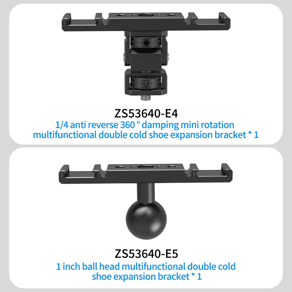 Double Cold Shoe Adapter 1/4 ARRI Mount Extension Bar 360 Rotatable Bracket for