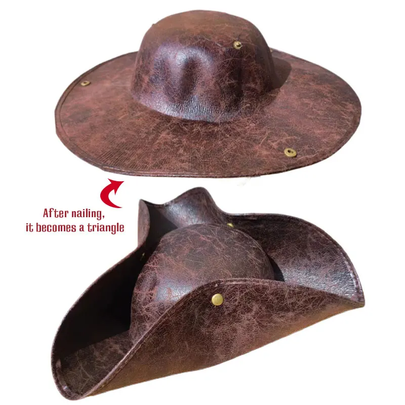 Christmas Captain Hat Pirate Distressed Tricorn Hat Masquerade Party Cosplay Vintage Faux Leather Pirate Costume Accessories
