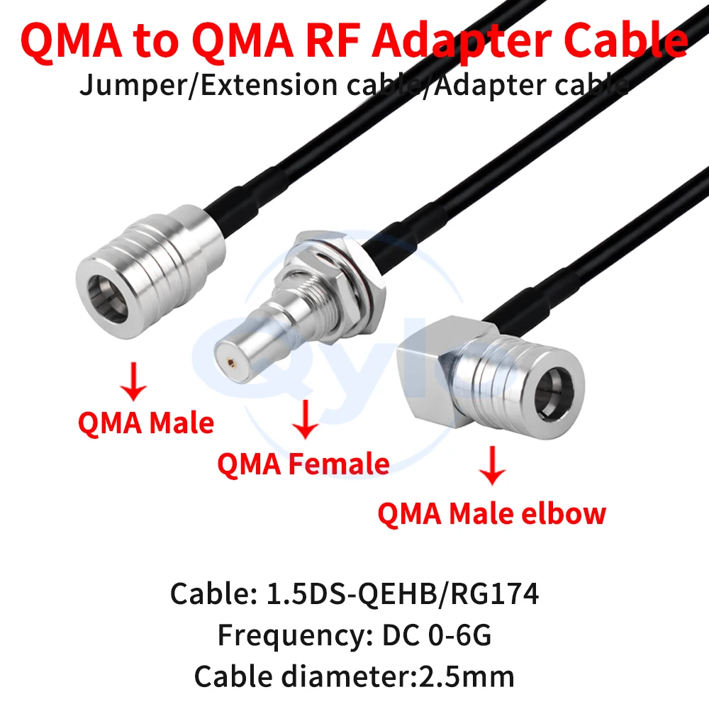 QMA auf QMA HF-Adapterkabel männlich/weiblich abgewinkelte Steckverbinder RG174/1,5DS-QEHB 0-6G QMA auf QMA-Kabel (1 Stück)