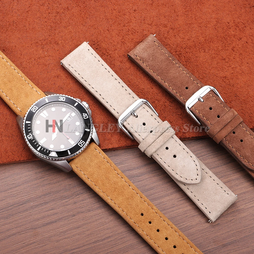 Vintage Brown Genuine Suede Cowhide Watch Strap with Quick Release