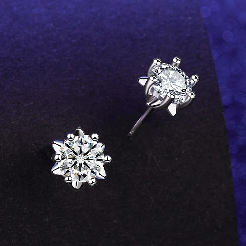 New Mosan diamond snowflake earrings women's Korean imitation diamond earrings classic six-claw light luxury sterling silver