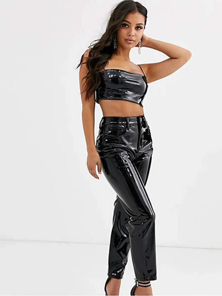 Women High Waist Patent Leather Pencil Pants Faux Latex Leggings PVC Slim Bodycon Trousers Ladies Nightclub Wear Custom 2023 New 3