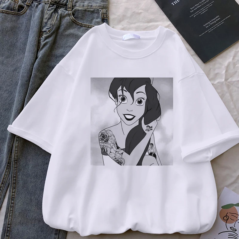 Alice In Wonderland T Shirt Women Cotton Tops Black Alice Snow White Princess Print Casual Short Sleeve 90s Fashion T-shirt t shirt palm angels