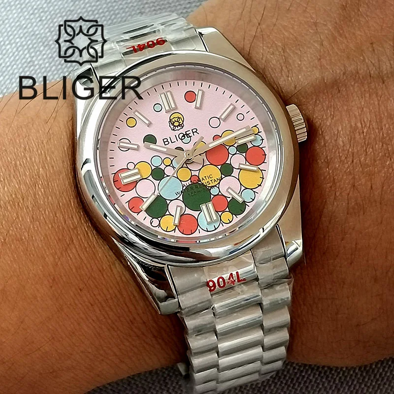 

BLIGER New Silver Oyster Perpetual 36mm/39mm Men Watch 24 Jewels NH35A Movement Pink Tiffany Blue Dial Glide Lock Clasp Sapphire