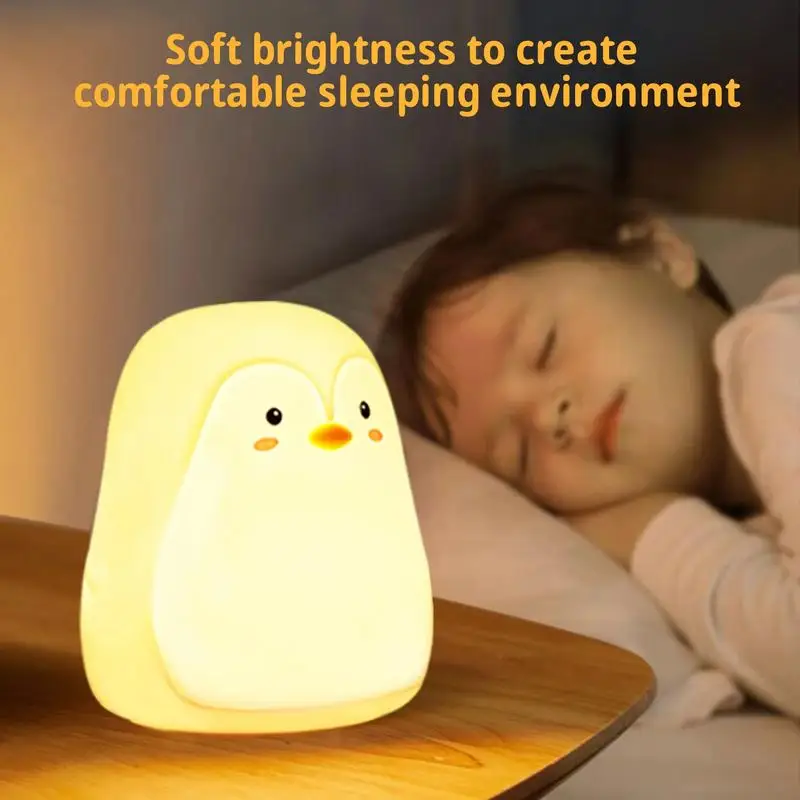 

Cartoon Penguin Kids Night Light Cute Animal Shape Design Silicone Touch Night Light Indoor Bedroom Bedside Lamp Gift for Kids