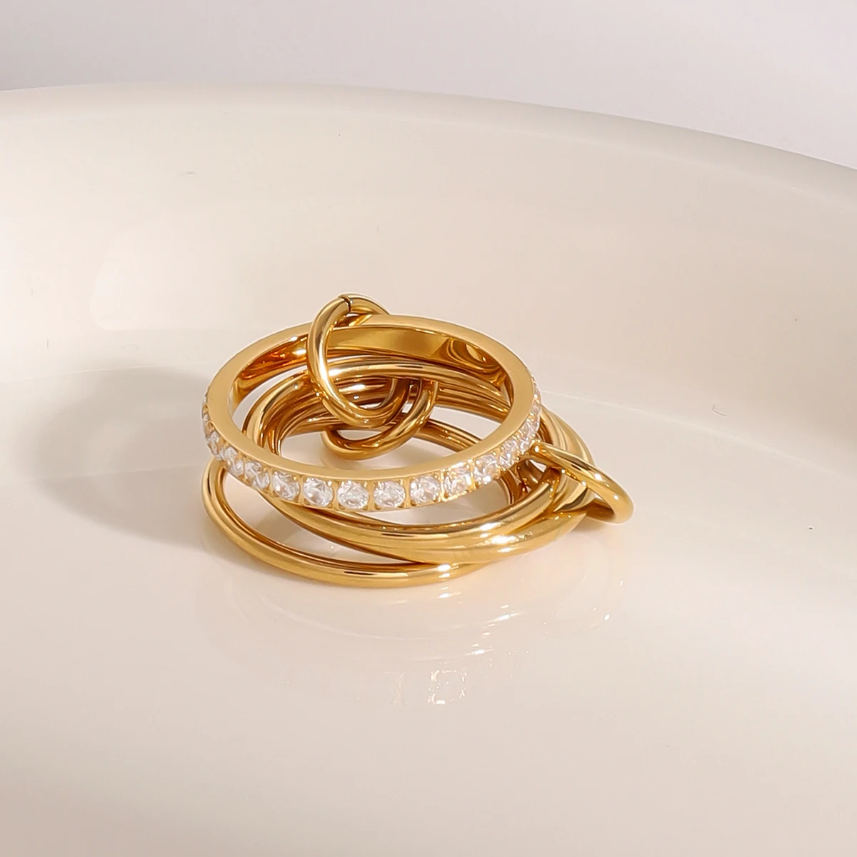 Finger rings fashion rings zircon rings fashion ring stainless steel rings metal rings gold rings youthway gold plated stainless steel four-layer white zircon ring