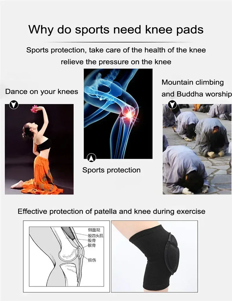 1 Pair Sports Thickening Knee Pads Volleyball Extreme Sports Kneepad Brace Support Dancing Anti collision Elastic Knee Protector,knee pad,knee support,knee brace,knee wraps,protective gear set