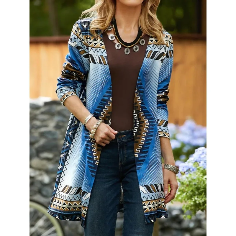 

Ethnic Style Vintage Cardigan Tops Streetwear Casual Long Sleeve Loose Printed Bohemia Jackets Ladies Chic Loose Long Outerwear