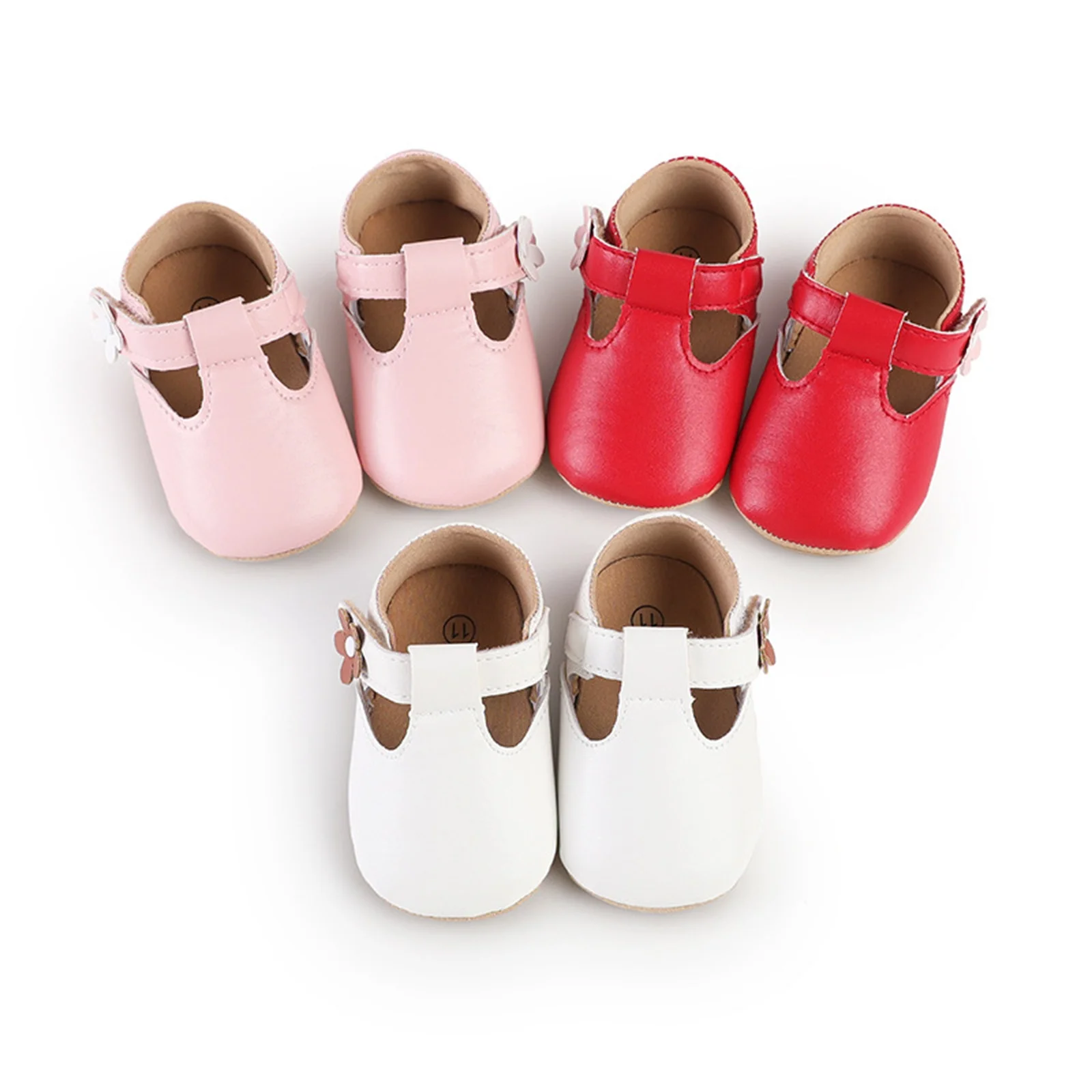 Floral Cute Baby Girls Shoes Flats Soft Soles Mary Jane Newborn Walking Shoes Spring Fall PU Anti-slip First Walker for Toddler