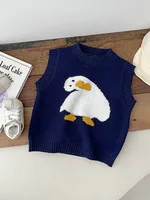 Autumn Newborn Baby Boy Girl Duckling Knitted Round Neck Vest For Children Loose Casual Outing Baby Clothes 4